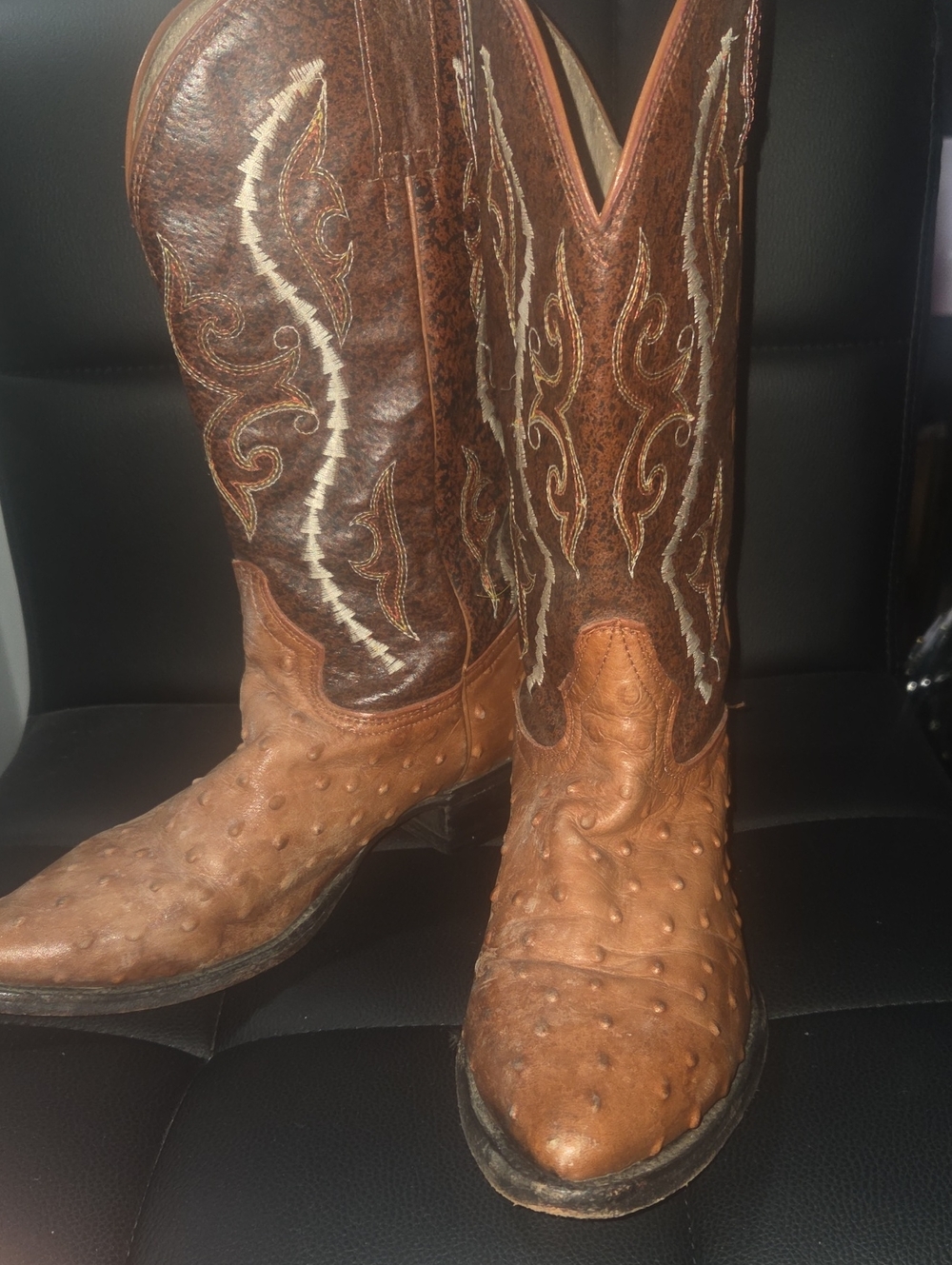 Grane Two-Tone Brown Ostrich Leather Western Boots